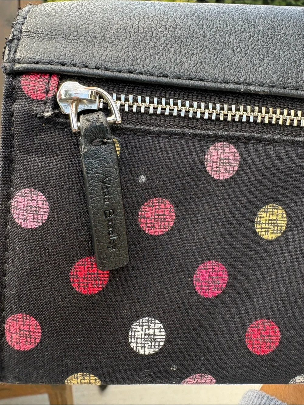 Vera Bradley Black Fold-Over Wallet with Multicolor Polka Dots